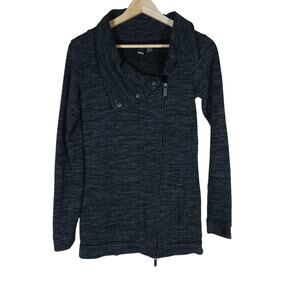 Bench Womens ZipUp Jacket Small Black Marbled Asymmetrical Collar Sporty Casual